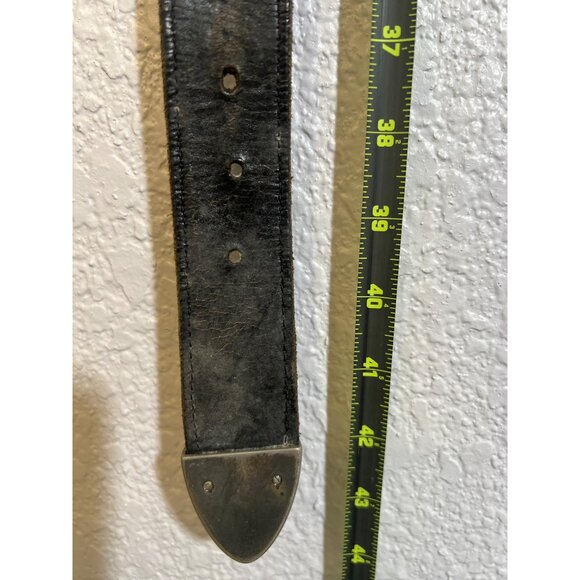 Vtg Western Tooled Leather Belt Silver & Gold Star Conchos Black Sz 38 Unisex - Picture 6 of 14